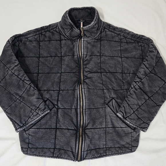 Free People Washed Charcoal Quilted Jacket Small - Picture 3 of 8